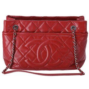 Chanel Classic Caviar Quilted Timeless CC Soft Tote Red
